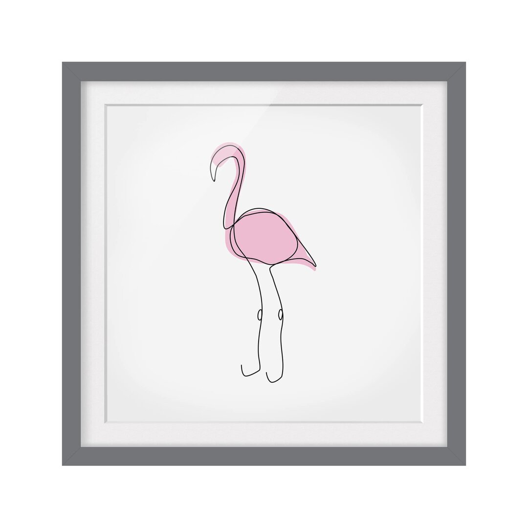 Gerahmtes Poster Flamingo Line Art