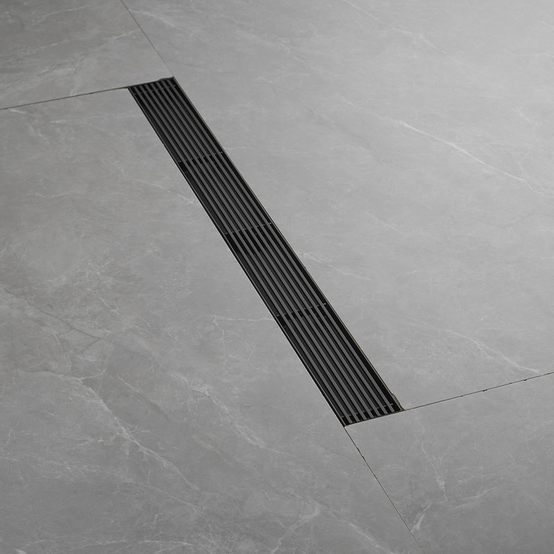 32'' Matte Black Stainless Steel Linear Shower Drain with Slot Pattern Cover