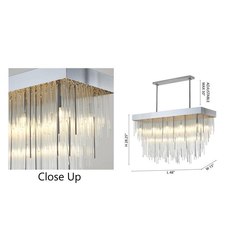 Lustre 14 lumières en chrome avec verre transparent en boucle, Chrome chrome