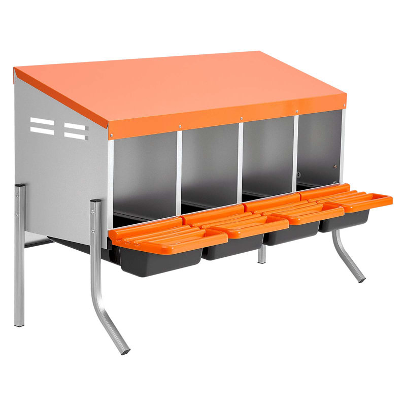 Boîtes de nidification pour poulets, 4 compartiments, avec pieds de support, collection Easy Egg, acier galvanisé et plastique à haute résistance, boîtes gigognes pour poules et poules pondeuses, orange