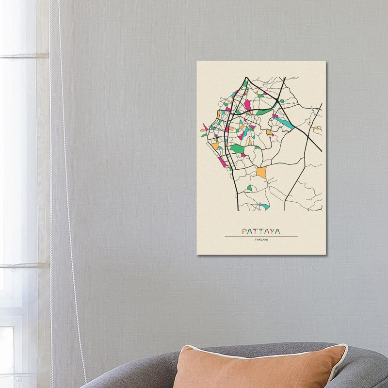 Pattaya, Thailand Map by Ayse Deniz Akerman - Wrapped Canvas Print, 66.04 cm H x 45.72 cm W x 1.91 cm D