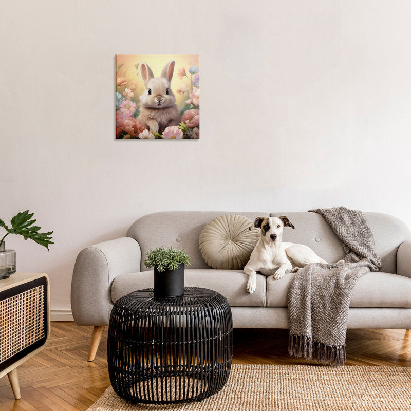 «Bunny in Meadow» par Roozbeh - reproduction d'art sur toile tendue, H 24 po x l 24 po x P 1,5 po