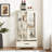 Cherry Wood Glass Cabinet With Adjustable Shelves, 2 Doors & Drawer For Elegant Display And Storage-361745919