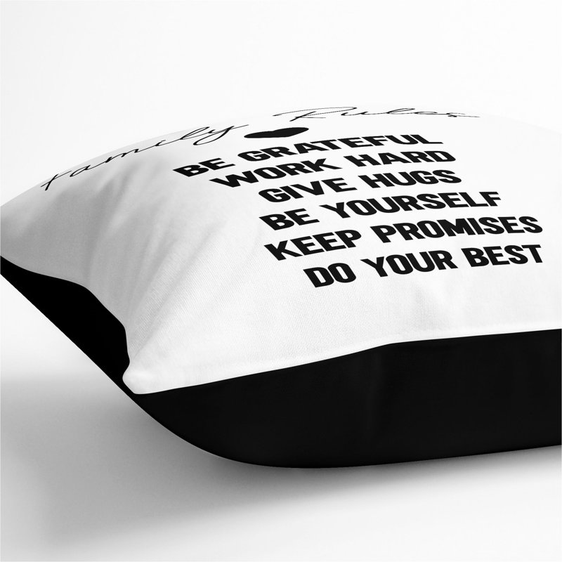 Family Rules Typography Scatter Cushion, 55cm H x 55cm W x 20cm D, Black