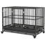 Cage à chien en cage robuste de 48 po Pawhut avec roues verrouillables, porte double et plateau amovible, gris