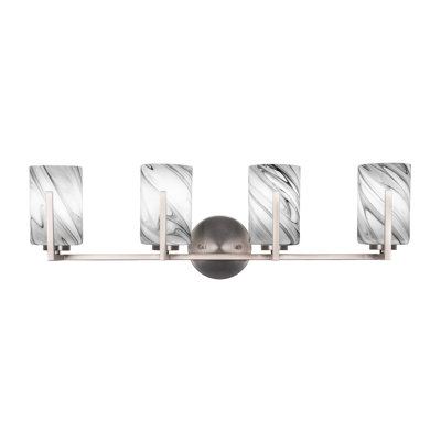 Barre d'éclairage de salle de bain 4 lumières Nevie au fini graphite avec verre tourbillon onyx de 4 po