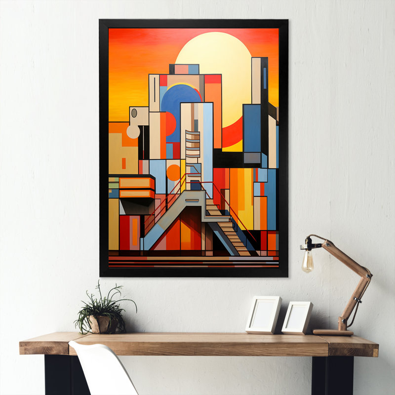 " Theatres Sunrise De Stijl II ", Black Single Picture Framed, 20" H x 12" W