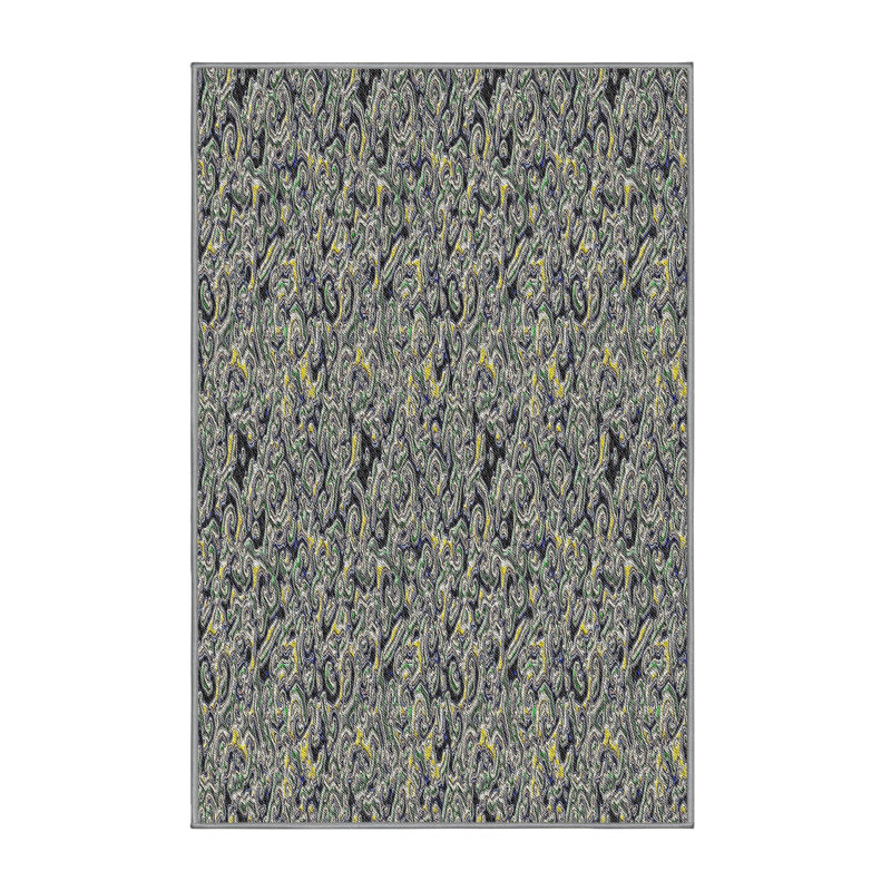 Tapis vert/noir à motifs, Rectangle 5 pi x 7 pi