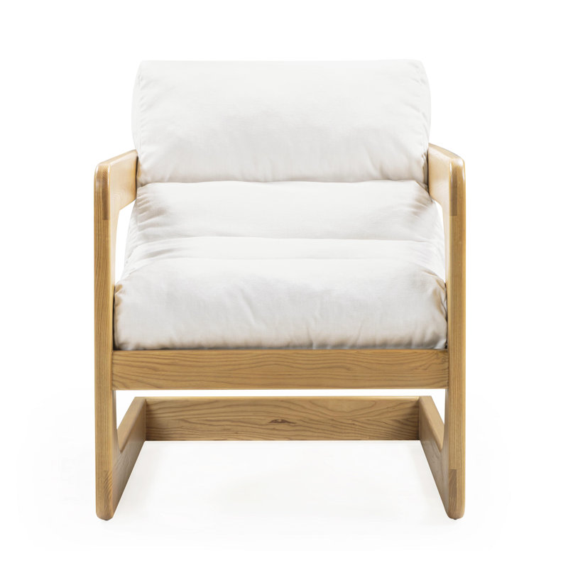 Fauteuil d'appoint en tissu recyclé crème Palma, Medium Yellow Wood, Blanc