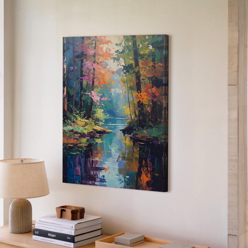 Art mural abstrait, reflet de la forêt, impression sur toile avec automne et printemps, toile prête à accrocher