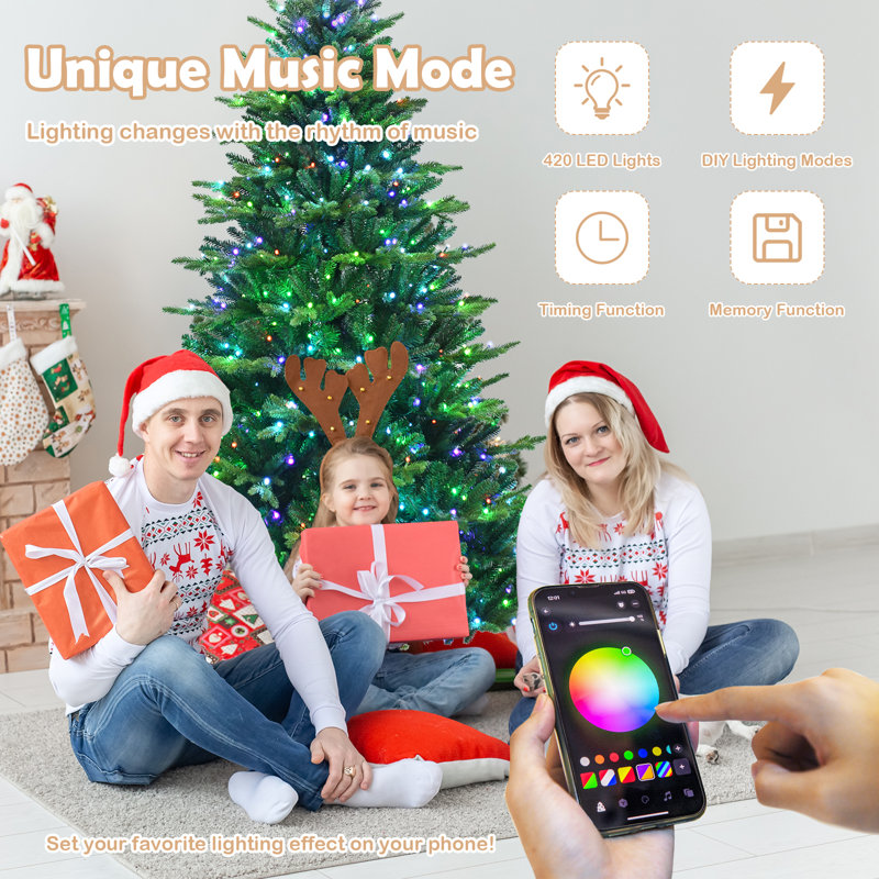 6ft Pine Artificial Christmas Tree with Color Changing LED Lights