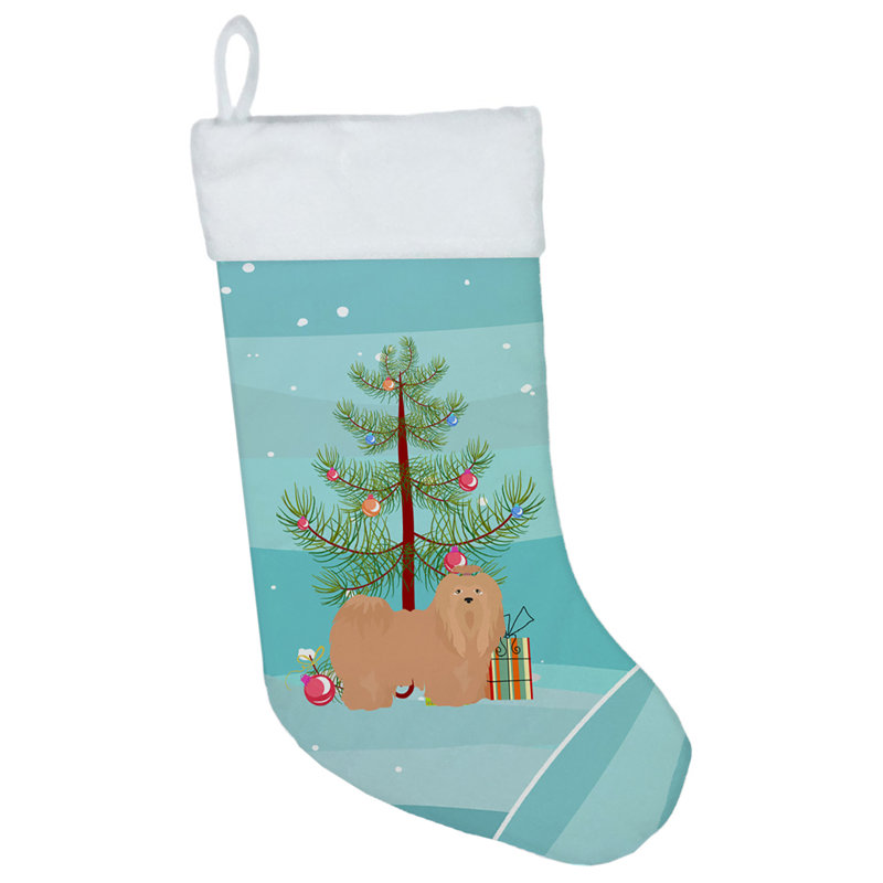 Chaussette de noël joyeux de noël, Lhasa Apso brun clair