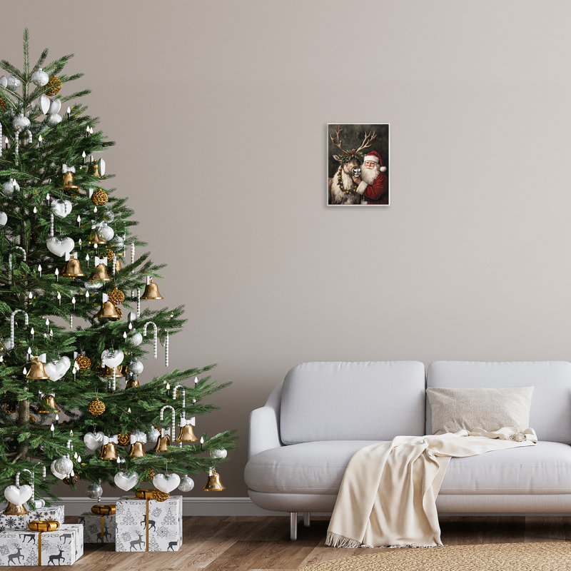 Père Noël et renne, plaque murale, design par Arlington Prints