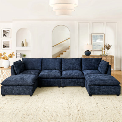 Comfy Cloud Couch Sectional  4 Seat Sofa With 2 Ottoman, Chenille Sofa Sleeper Deep Seat Sofa With Throw Pillows For Living Room