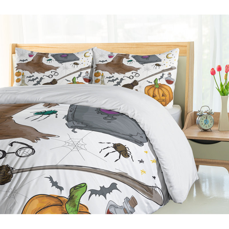 Twin Halloween Magic Spells Doodle Design Duvet Cover Set