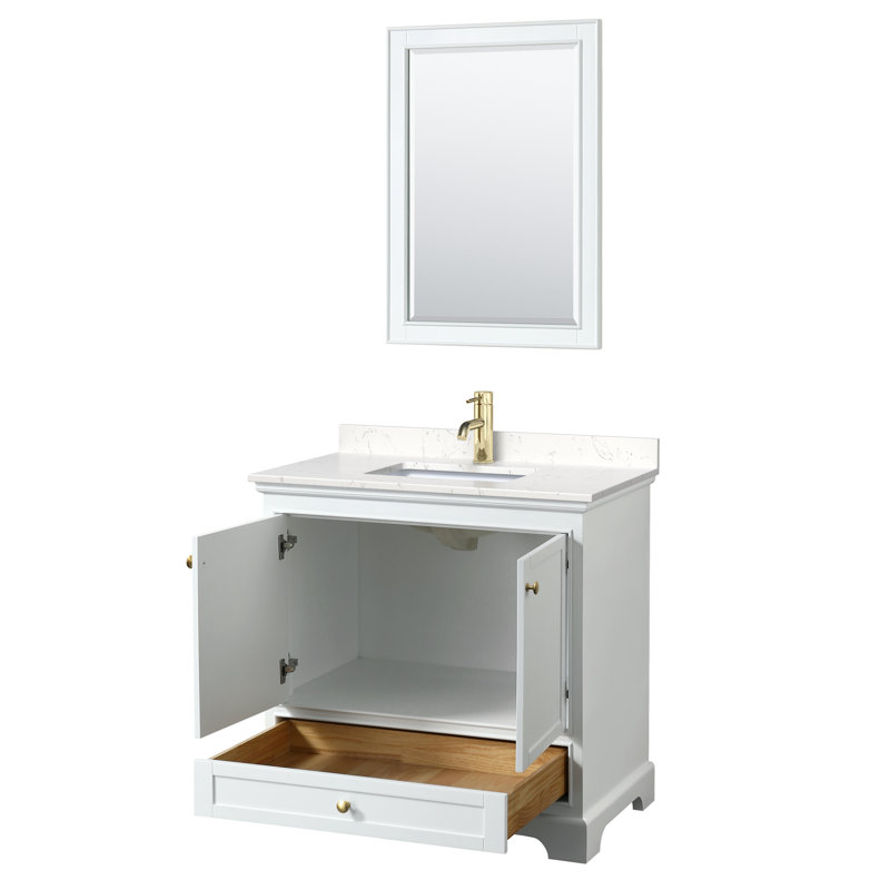 Deborah 36'' Single Bathroom Vanity with Marble Top, Carrara Cultured Marble, White, Matte Black