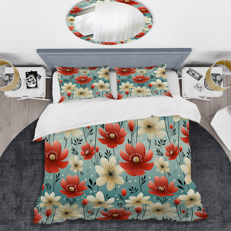 Ensemble de housse de couette Red Coastal Harmony, Housse de couette simple + 1 taie décorative stan