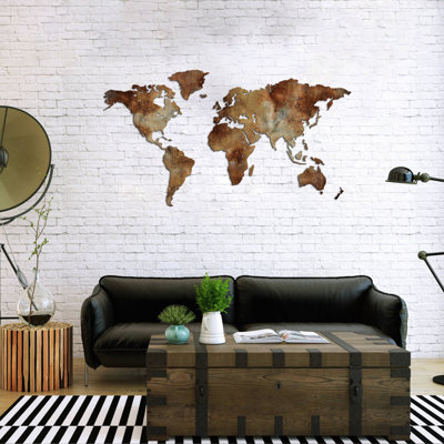 Mappa Del Mondo - STILE INDUSTRIALE RUGGINE Mappa Del Mondo - No Frame Print on MDF