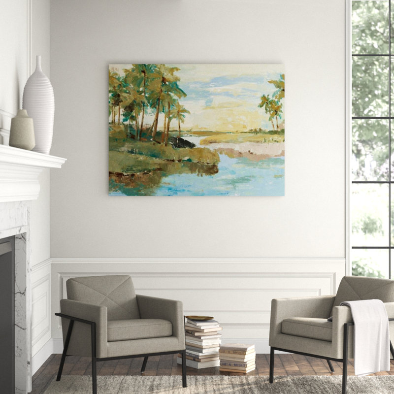 Tropical Island Painting by Sara Brown, 47" H x 63" W x 1.5" D, Knife Gel