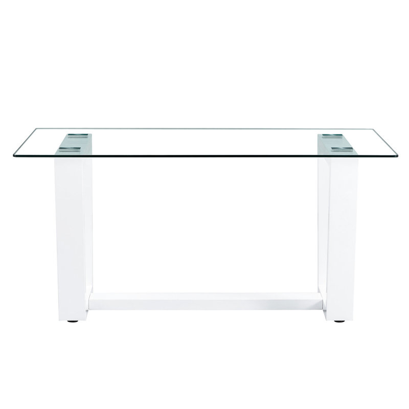 Table de salle à manger 0,4 "en verre trempé pour 6 à 8 personnes, support blanc, réunion minimaliste avec support