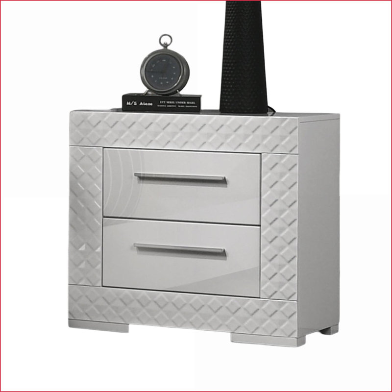 Table de chevet 2 tiroirs blanche ultrabrillante - Mobilier de chambre moderne