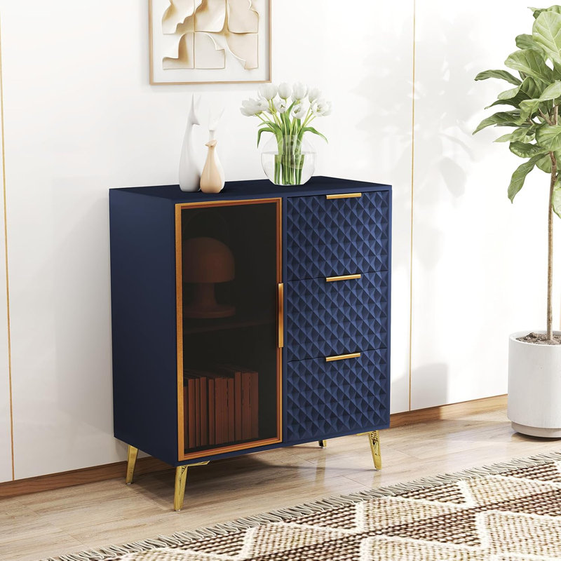 31" Modern Sideboard Cabinet With Storage, Small Kitchen Buffet Cabinet With Acrylic Door & 3 Drawers, Wood Storage Cabinet For Kitchen, Living Room