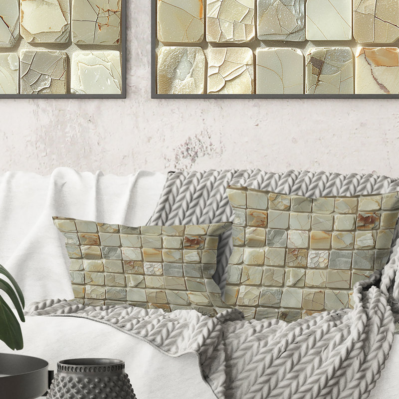 Carreaux de mosaïque moderne beige et gris I - Coussin lombaire moderne