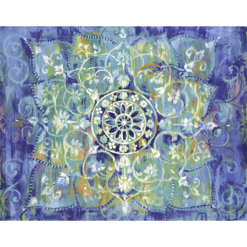 Mandala en bleu, bohème, médaillon, indigo, cyan, bleu sarcelle, vert, vert, blanc, H 24 po x l 48 po x P 1,5 po