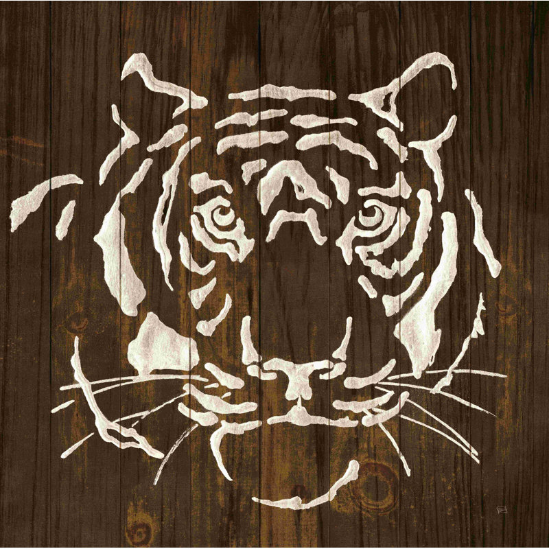 «White Tiger on Dark Wood» par Chris Paschke - reproduction d'art sur toile tendue, H 12 po x l 12 po, Non