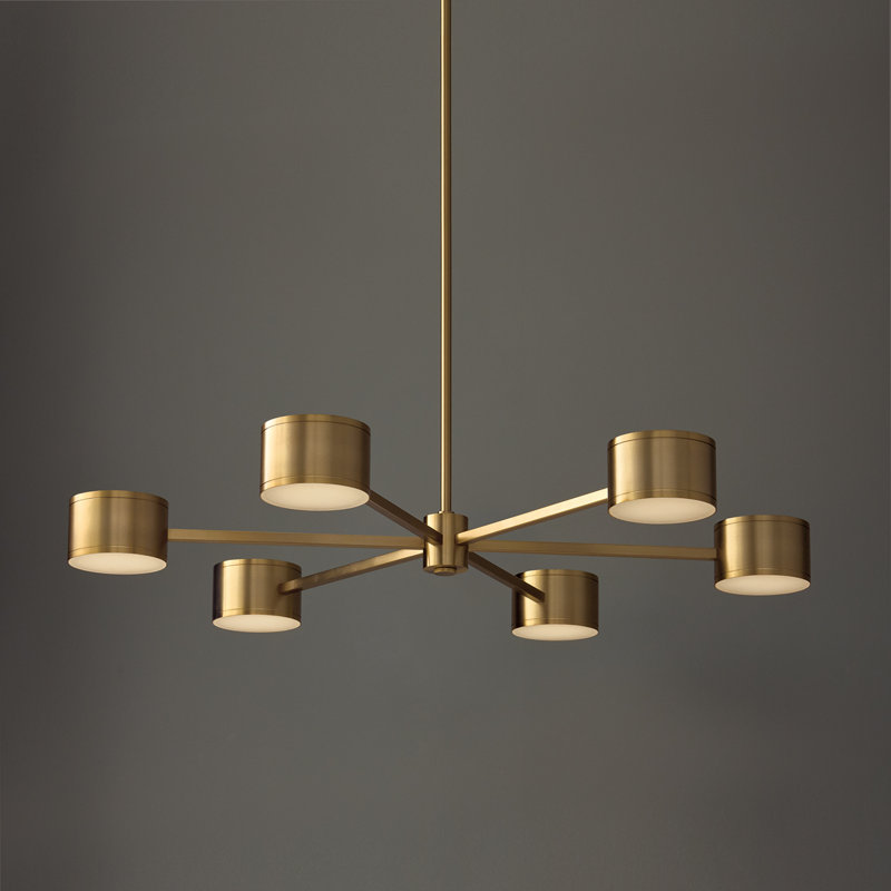 42.25" W x 8" H Integrated LED Chandelier in Aged Brass with Up and Down Cylinder Lights