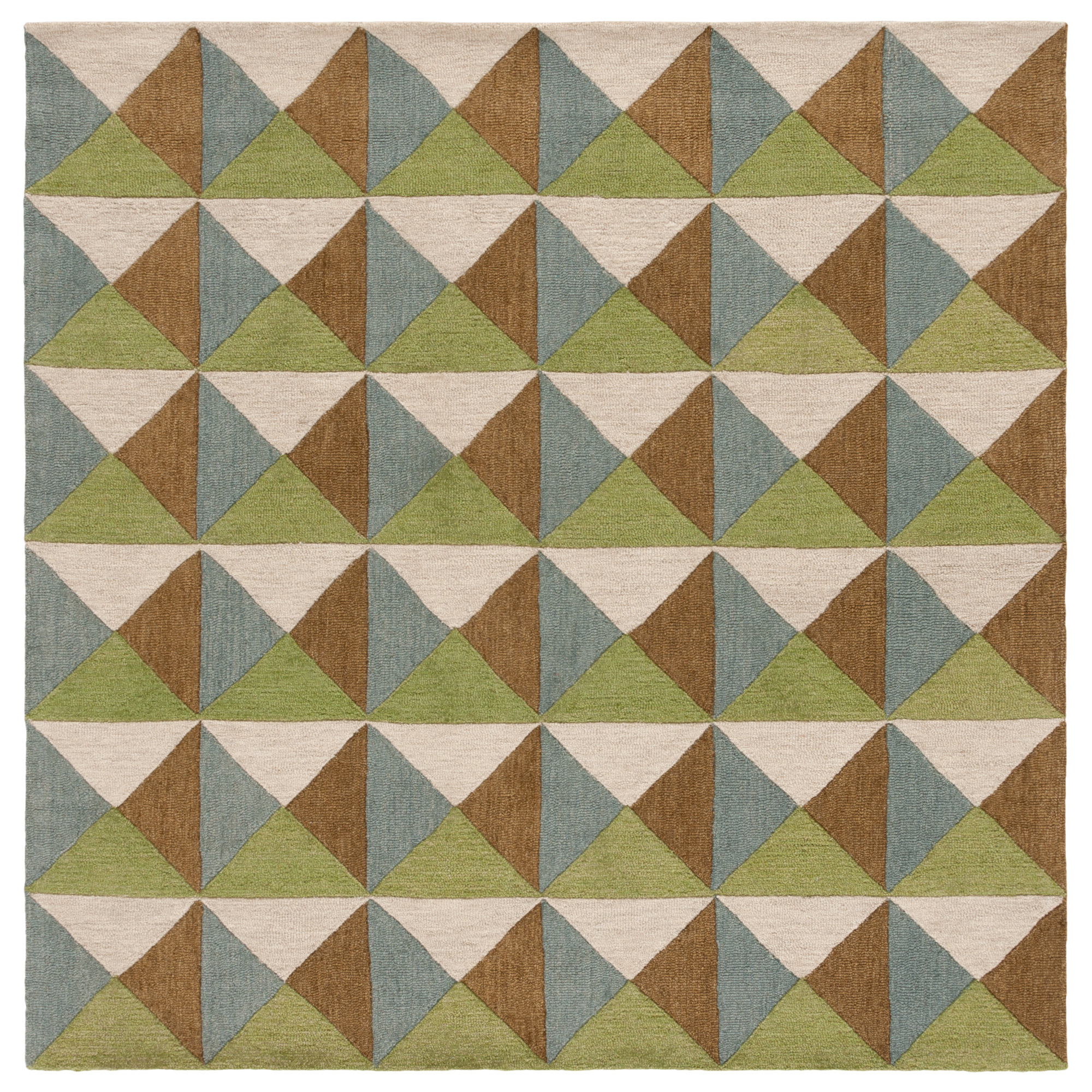 Glenwood Geometric Handmade Tufted Wool/Cotton Area Rug in Beige/Green, Square 6'