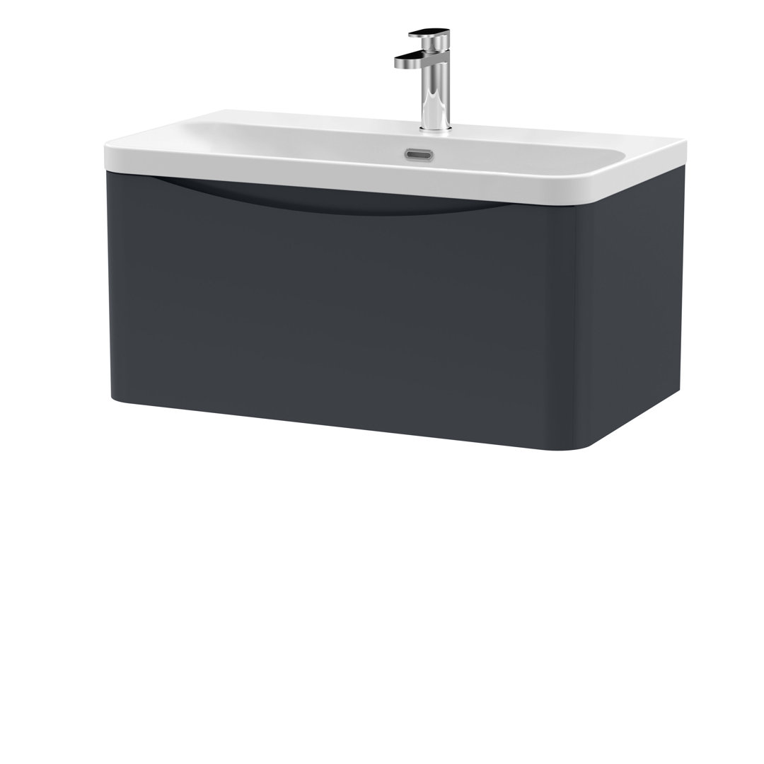 Nuie Soft Black Lunar Satin Wall Hung Single Drawer Vanity Unit And Thin Edge Ceramic Basin | | Mfc | 800Mm - Image 2
