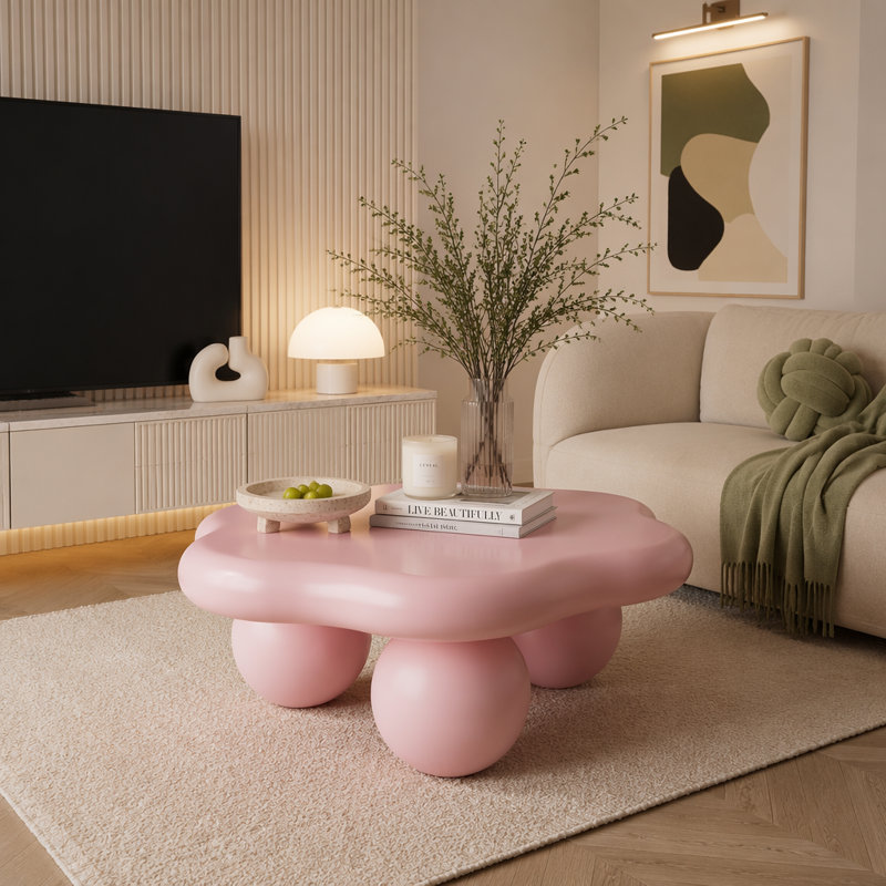35" Cloud Shaped Coffee Table, Pink