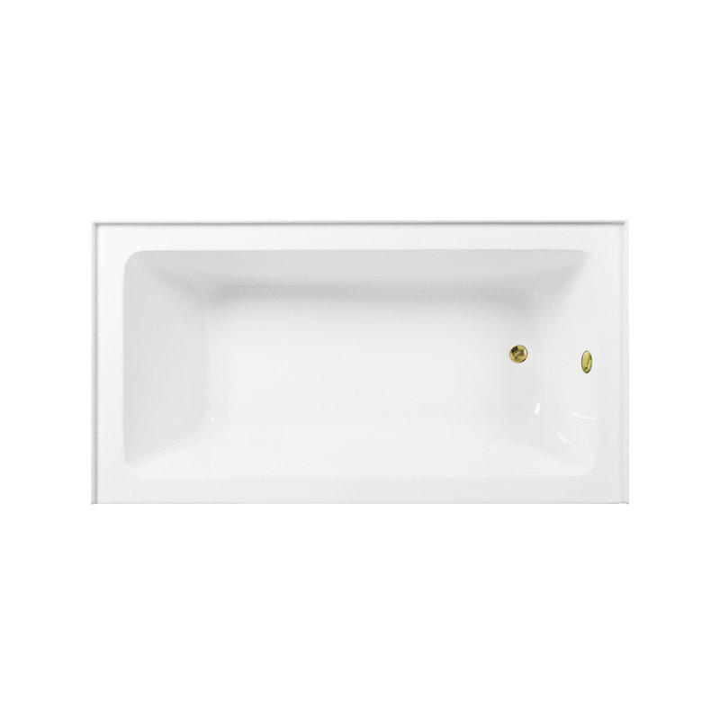 Baignoire alcôve rectangulaire en acrylique à 3 parois 60 pouces Kingston Brass Aqua Eden, drain à main, Oui, Laiton poli