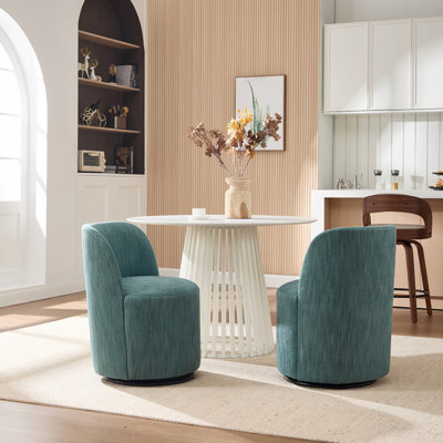 Ensemble de 1 fauteuil de cuisine et salle à manger rembourré de style tonneau, chaise de salle à manger ronde en lin de style moderne du milieu du siècle, pivotante à 360 degrés, confortable et sans accoudoirs, idéale comme chaise d'appoint pour coiffeuse, chambre ou salon.