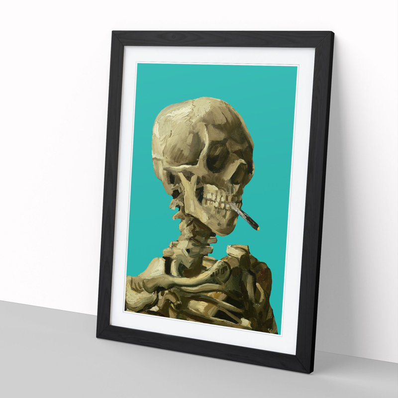 Teal Skull of a Skeleton with Cigarette by Vincent Van Gogh - Picture Frame Graphic Art, 36cm H x 27cm W x 2cm D