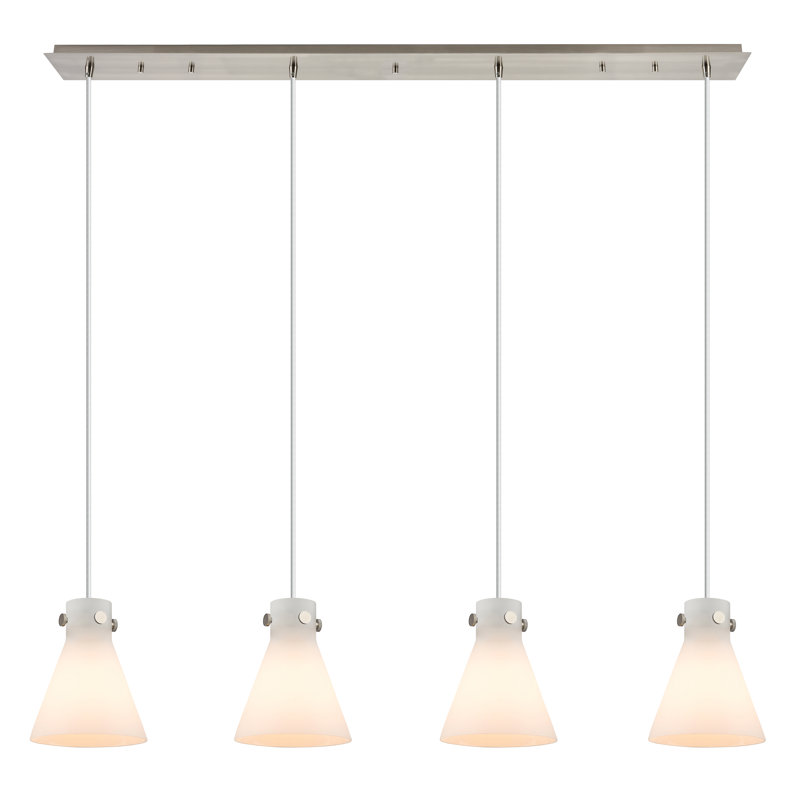 Luminaire suspendu conique à 4 lumières Amrith, Transparent, Nickel satiné brossé