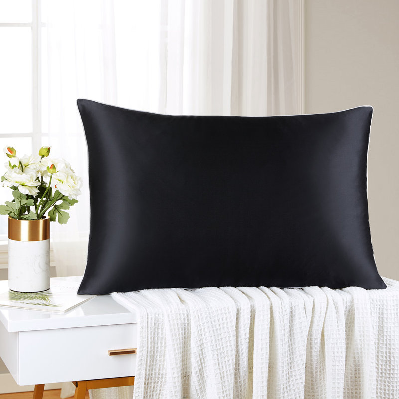 Taie d'oreiller en soie 20 x 26 Mellanni, Grand lit, Noir / blanc