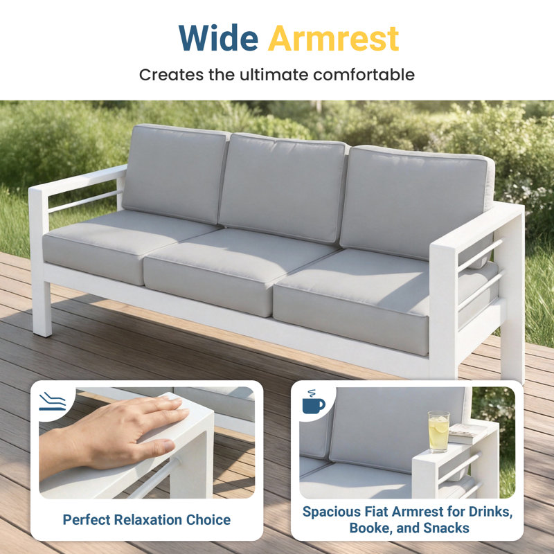 Canapé d'extérieur tout en aluminium pour 2 personnes toutes saisons, canapé de patio surdimensionné en métal avec assise profonde de 27,5 po et accoudoirs larges de 3,2 po, causeuse extérieure avec coussins en oléfine résistants aux intempéries pour la cour, le jardin et la terrasse