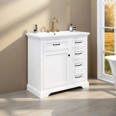 36" Bathroom Vanity With Sink,2 Drawers With Slide Rails,2 Tip-Out Drawers And 1 Door