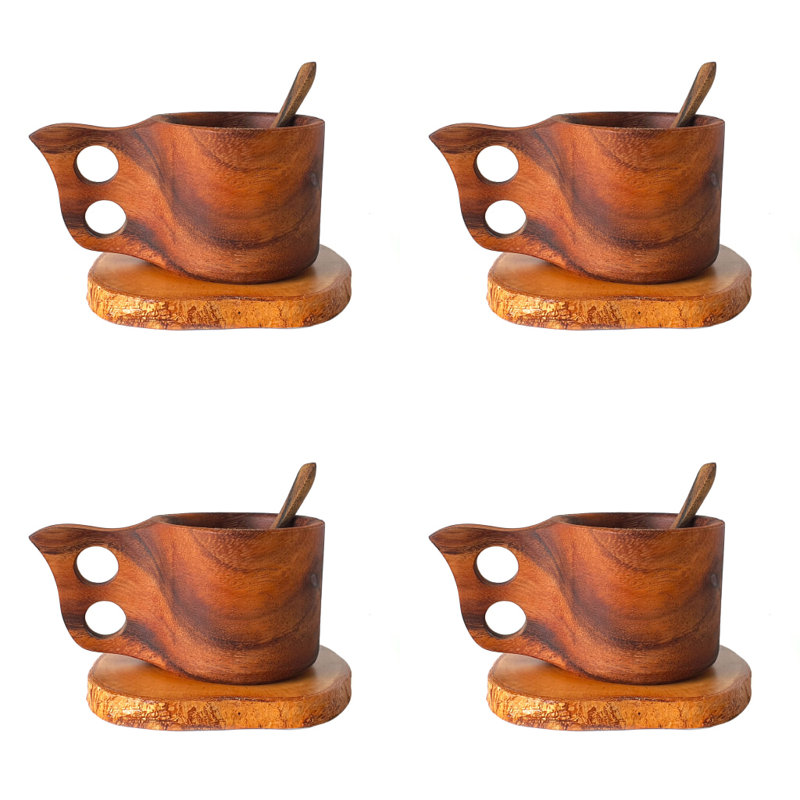 Taille de la tasse, de la cuillère à café et de la soucoupe / ensemble de 4 po Acacia Kuksa: 4, 4