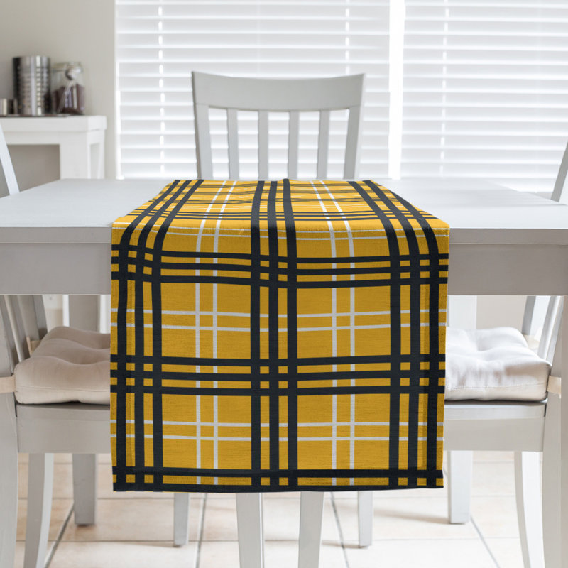 Paid Polyester Table Runner, 72" L x 16" W, Gold/White/Black
