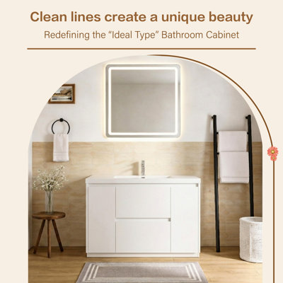  48" Single Bathroom Vanity Freestanding vanities with White Resin Stone Top,2 Drawers,2 doors Modern for Small Bathroom