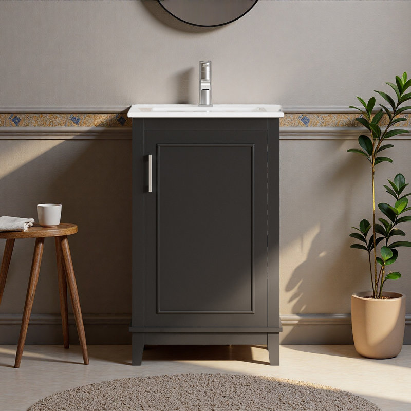 Petit meuble-lavabo moderne de 20 pouces avec lavabo en céramique - 20 * 14,5 * 33,3 pouces, rangement spacieux, 1 porte à fermeture douce