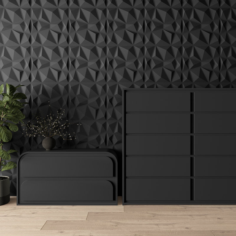 Panneau mural en PVC de 19,7 po x 19,7 po 3D pour la décoration intérieure Wiegers, 32 pieds carrés (ensemble de 12), Noir