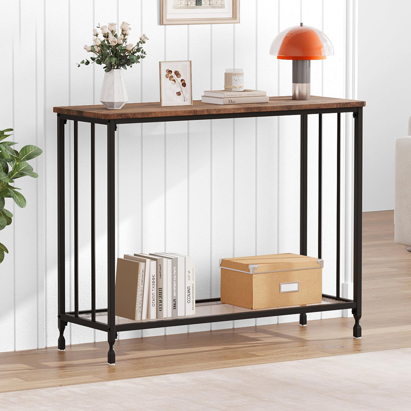 Console Table, Sofa Tables Narrow Entryway Table With Glass Shelf And Metal Frame, 33.5” Behind Couch Table Industrial Hallway Table For Living Room, Foyer, Bedroom