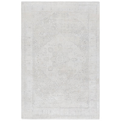 Centennial Knotted Silk/0.4 Wool/Cotton Performance Solid Color Rug in Gray/Beige