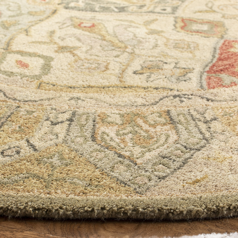 Breckan Oriental Handmade Tufted Wool Area Rug in Beige/Multi, Round 8'