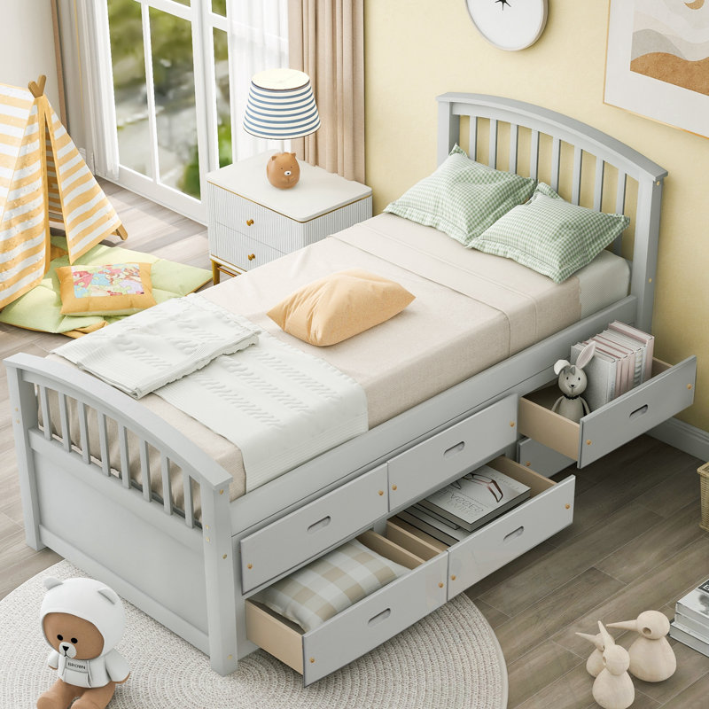 Lit plateforme simple avec 6 tiroirs de rangement, Grey