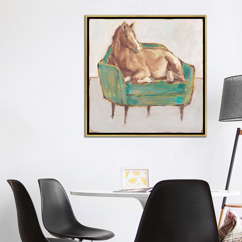 Créature confort II par Ethan Harper - reproduction d'art, Pas de tapis, Toile encadrée d'or, H 37 po x l 37 po x P 1,5 po